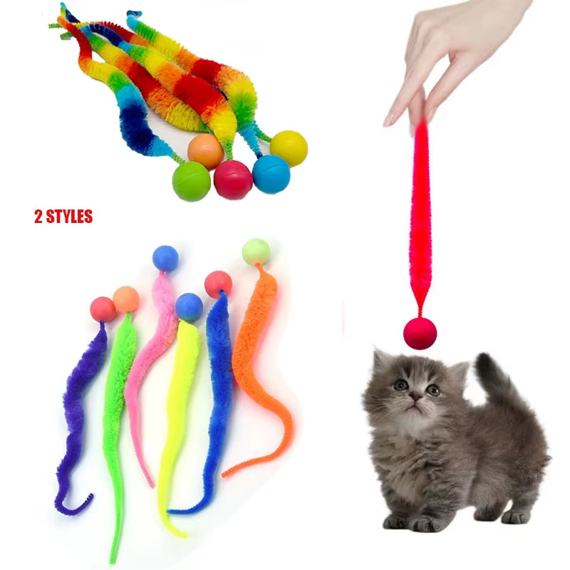 Interactive Cat Toy - Colorful Bouncing Ball and Elastic Caterpillar Puzzle for Indoor Play