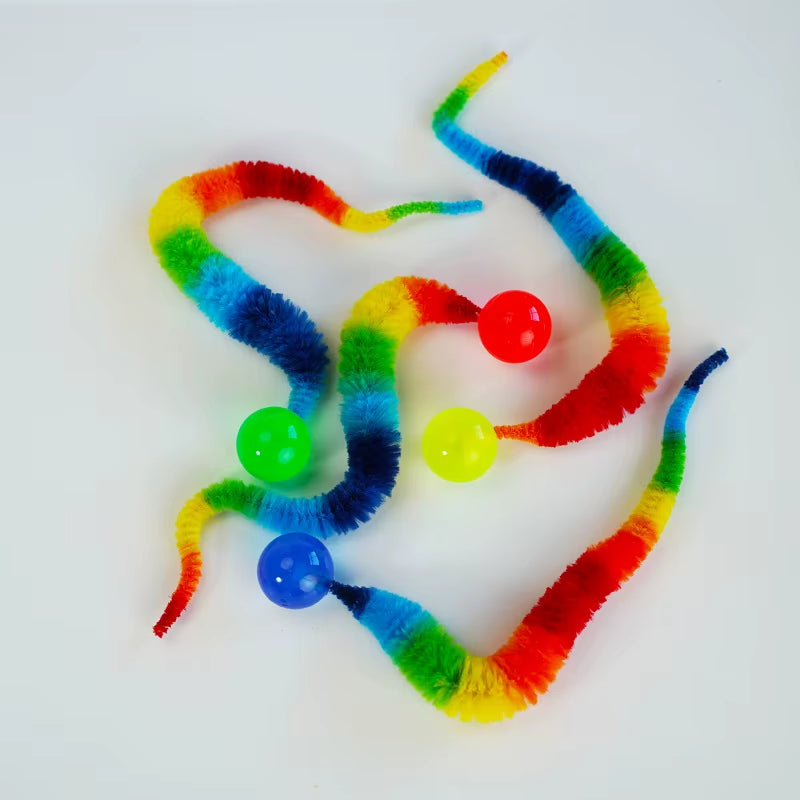 Interactive Cat Toy - Colorful Bouncing Ball and Elastic Caterpillar Puzzle for Indoor Play