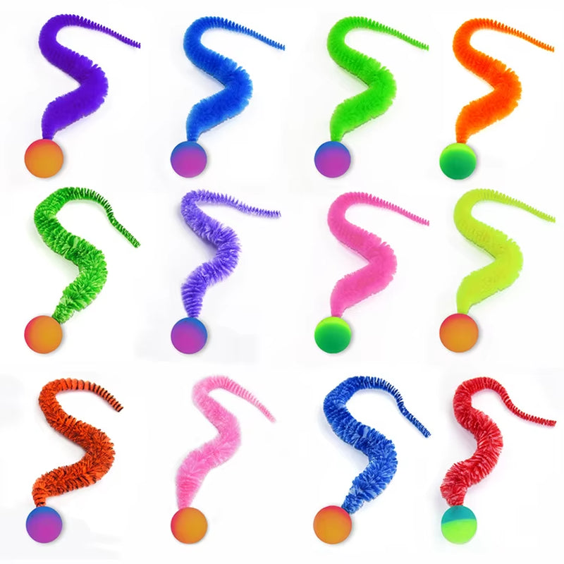 Interactive Cat Toy - Colorful Bouncing Ball and Elastic Caterpillar Puzzle for Indoor Play