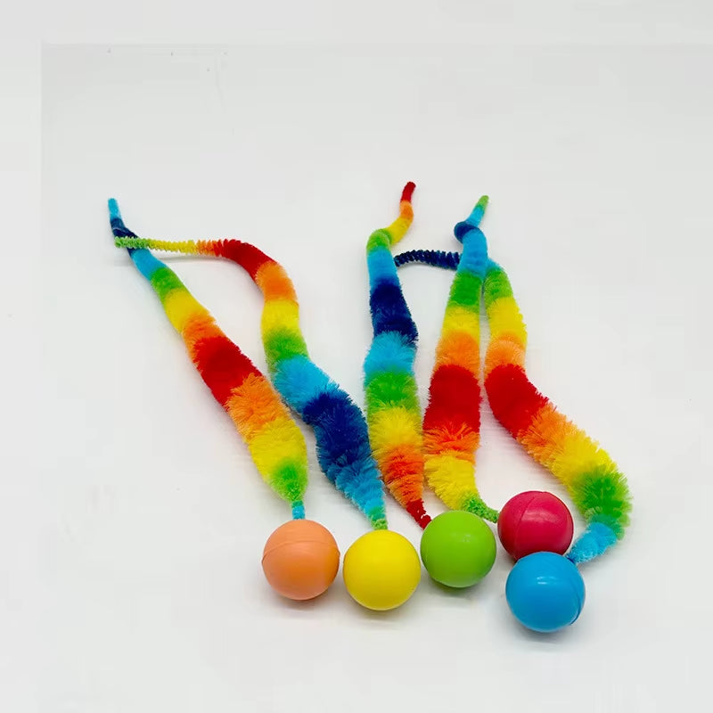 Interactive Cat Toy - Colorful Bouncing Ball and Elastic Caterpillar Puzzle for Indoor Play