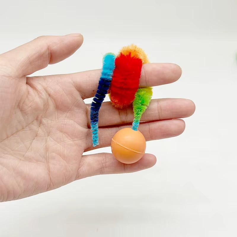Interactive Cat Toy - Colorful Bouncing Ball and Elastic Caterpillar Puzzle for Indoor Play